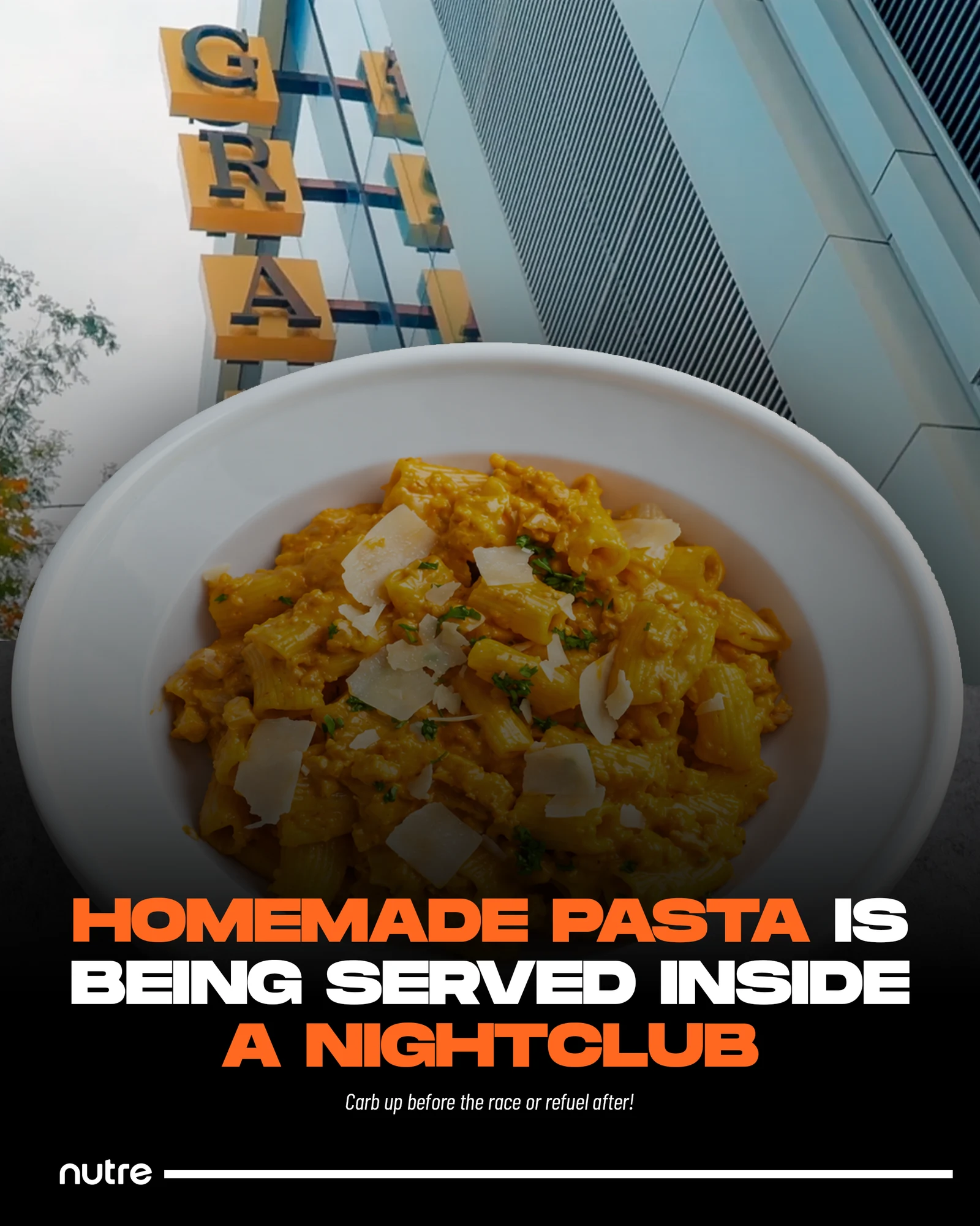 Homemade pasta inside a nightclub.